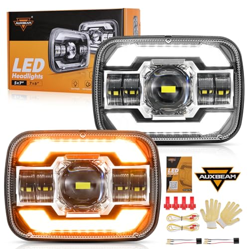 Image of Auxbeam 12000LM 600% Bright 5x7 In Headlights, 7x6 Led Headlights With DRL Turn Signal High Low Beam, Compatible With Jeep Cherokee XJ Wrangler YJ Ford Chevrolet, H6054 H5054 Headlights DOT Approved
