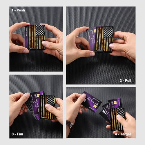 Minimalist Metal Wallet for Men, Ultra-Thin Aluminum Card Holder with Cash Strap, Personalized Wood American Flag, Slim Front Pocket RFID Blocking Wallet3
