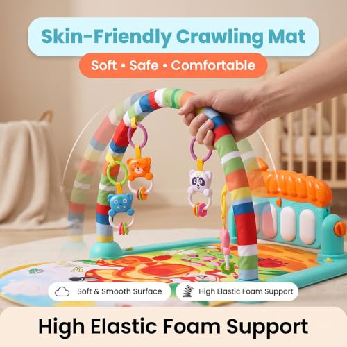 Image of Uonibaby by StarAndDaisy Baby Play Gym Mat with Piano, Kick & Play Activity Gym for Babies, Infants & Toddlers, Hanging Rattle Toys & Fitness Rack