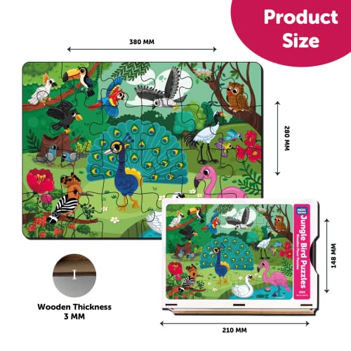 Image of Mini Leaves 24 Piece Jungle Birds Wooden Jigsaw Floor Puzzle for Kids 3+ Years - Educational Toy, Gift - Safe & Durable Pre-School Toy