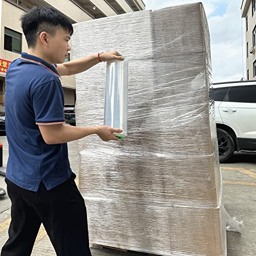 Image of 2-Pack Clear Stretch Wrap 18 inch x 1000 Feet 80 Gauge Industrial Strength with Plastic Handle, Plastic Pallet Supplies Durable Self-Adhering for Packing, Moving, Heavy Duty Shrink Film Rolls