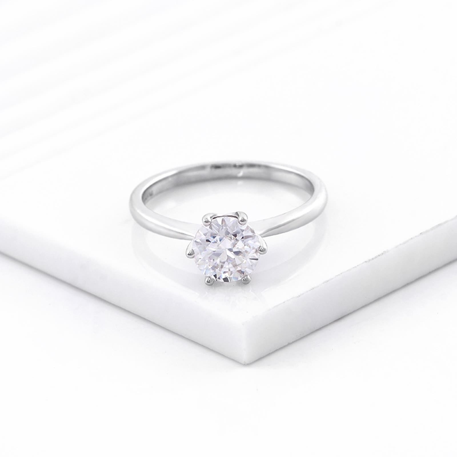 Anillo de compromiso para mujer, delicado anillo de boda, oro blanco de 9 quilates, moissanita, solitario con moissanite de 1 ct, talla 45 (14,3), popular para el aniversario de la madre