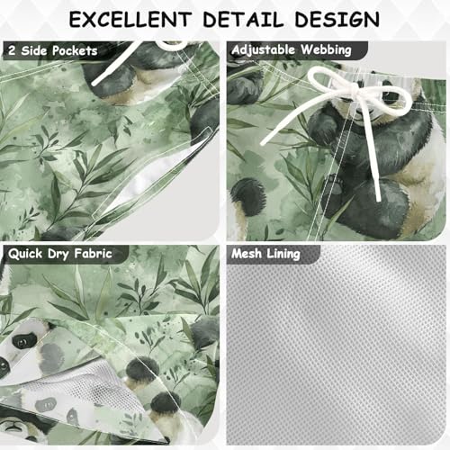 Pigsaly Boys' Swim Board Shorts Cute Watercolor Black White Pandas Green Plants Boy's Swim Trunks Kids Swimwear 5T3