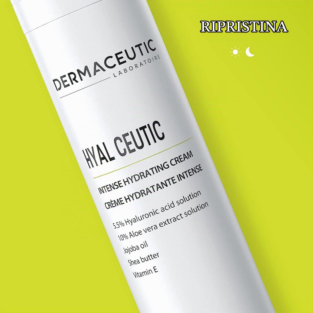 Dermaceutic Hyal Ceutic – Crema idratante intensa 24 ore con acido ialuronico, aloe vera, vitamina E e olio di jojoba – Crema viso anti-età – 40 ml