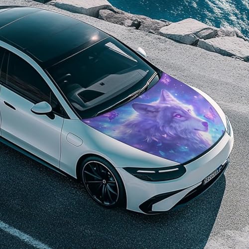 Image of 59x39 Inch Cool Wolf Butterfly Car Hood Cover Protector Waterproof Sun-Proof Auto Hood Flag Universal Automotive Exterior Accessories for SUV Sedans Trucks