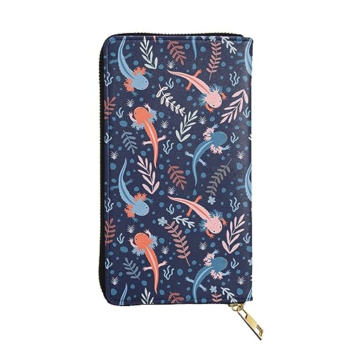 YISHOW Axolotl Wallet Slim Thin Leather Purse Wallet With Zip Around Clutch Casual Handbag For Phone Key Credit Cards