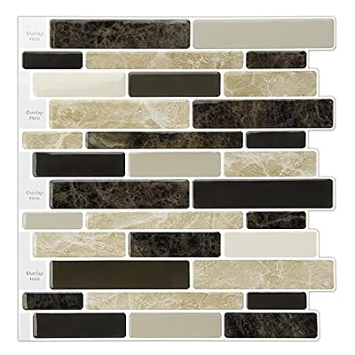 LONGKING 10-Sheet Brown Peel and Stick Backsplash Tile for Kitchen, Vinyl Stick on Tile Stickers for Wall, Kitchen, Bathroom, Counter Top