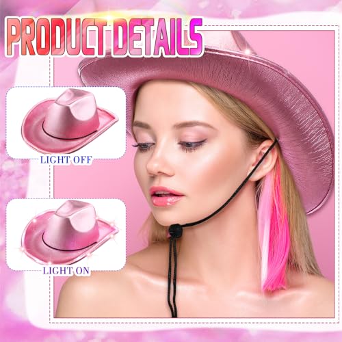 Image of Kigeli 10 Pcs Lights LED Cowboy Hat for Adult LED Flashing Hat for Western Cowboy Women Men Role Play