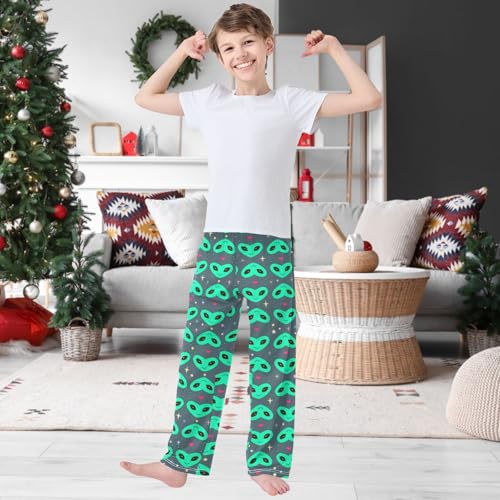 Boy's Pants Funny Alien Head Heart Foam Jogger Pants Elastic Waist Long Bottoms Trousers with Pockets 6-14 Years2