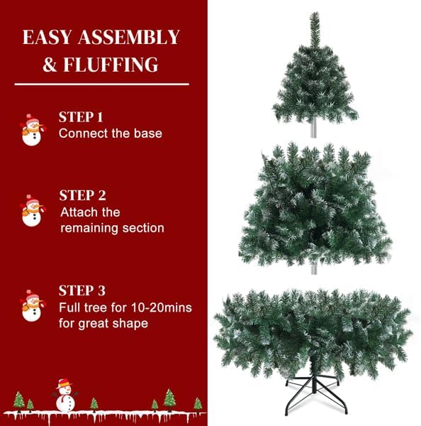 Miniatura 4 de Árbol de Navidad artificial de abeto de 6 pies, fácil montaje, bisagras de metal y base plegable con 812 puntas de rama, para interiores y
