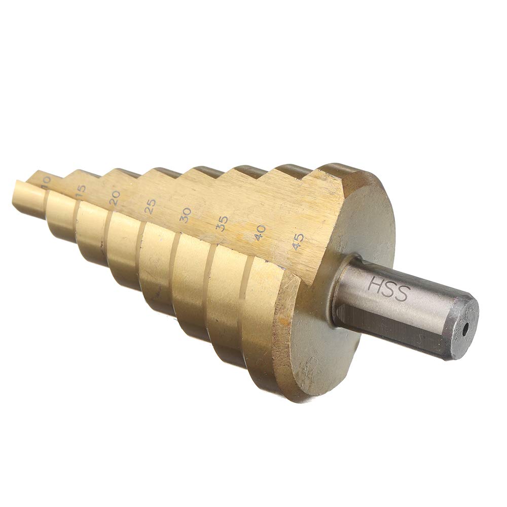 Broca escalonada de 10-45 mm Hss Paso de titanio o nitruro Recubrimiento de cono Broca de taladro - Oro