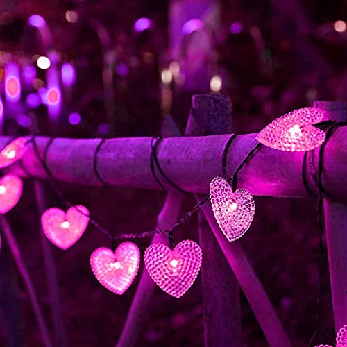 20LED Solar Heart-Shaped Lights Garden,Waterproof 15.7ft Love Romantic Solar Lantern Fairy String Lights for Outdoor Home Wedding Valentines Day Birthday Christmas Decorations (Pink)