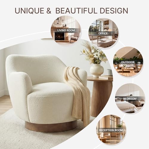 Image of KISLOT, Swivel Accent Chair, Arm Chair with Wooden Base, Linen, Set of 2