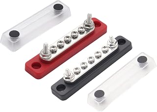 Mini Bus Bar Copper Power Distribution Block 12V-48V 100A with 4X 3/16" Posts, 5X #8/32 Screws Battery Terminals Busbars for Car, RV, Trucks, Solar, Boat, Flame Retardant ABS Base, 2 Pack