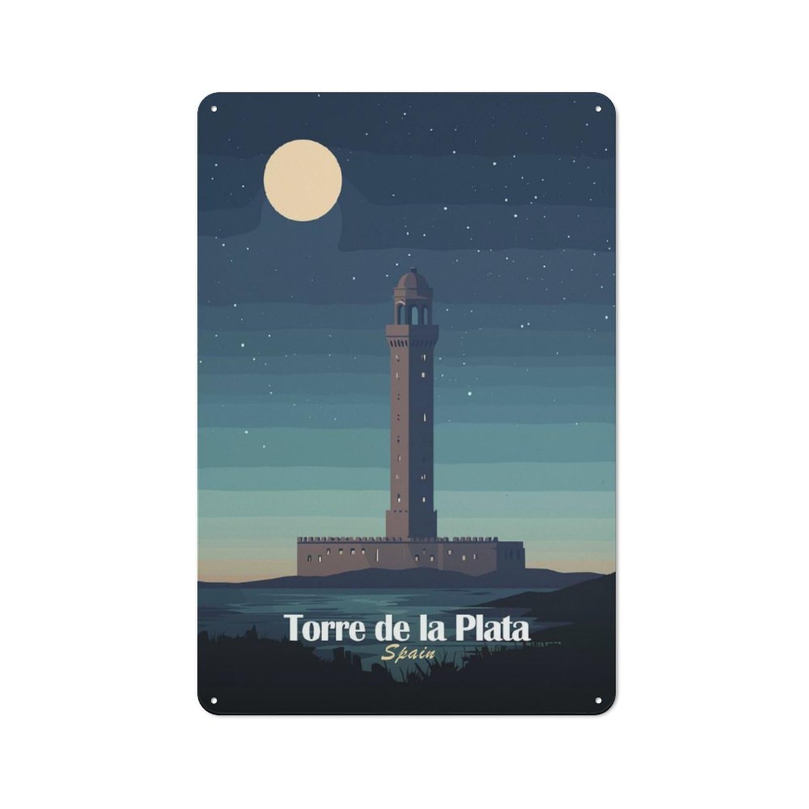 Junmoney Style-22 Torre De La Plata, Spain Vintage Metal Sign 30X20cm, Shop Front Style Cafe Wall Decor For Takeaway, Bar, Kitchen Or Counter Area
