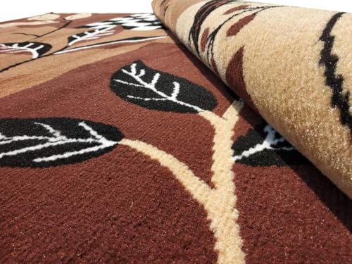 Image of Floral Design Acrylic Polyester Carpet for Living Room 7x10 Feet Color Gold and Black(210x300Cm), Large Rectangle