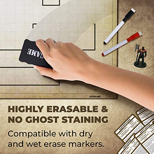 EVERGAME Reusable DND Mat for Usage with Dungeons and Dragons Board Game, DND Miniatures, Starter Kits, dm Screen, Gaming mats, Battle mat - Markers, Eraser, & Dice Set Included