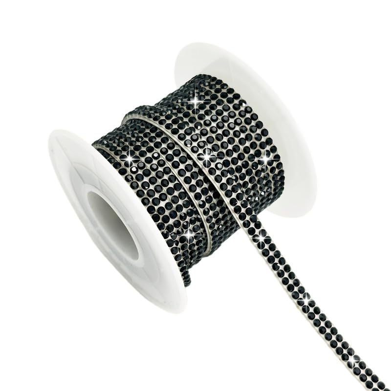 Cintas de diamantes de imitación negras de 4 mm x 5 yardas, tiras autoadhesivas de diamantes de imitación de cristal, adornos de piedras preciosas para decoración de bricolaje con purpurina
