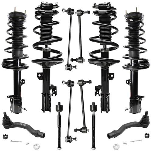 Image of Detroit Axle - AWD Front 12pc Struts Kit for 01-03 Toyota Highlander, Tie Rod Ends Front and Rear Struts & Coil Spring Sway Bars 2001 2002 2003 Replacement Suspension