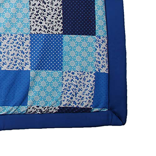Image of Foldable Mat 6.5 X 6 Feet Korai River Grass chatai Light Blue Cotton Fabric with 20MM Soft Foam Comfort Cushion