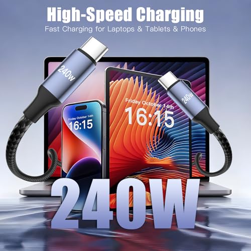 Image of 240W USB C to USB C Cable Coiled, Braided Type C Charger for Car 240W Fast Charging Cord Compatible with iPhone 17 16 15, iPad, Samsung Galaxy, Google Pixel, Moto, LG, TCL Phones