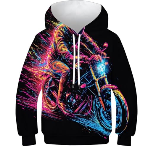 Moto enfants garçons hoodie pull à imprimé 3D capuche avec poches 8-10Y