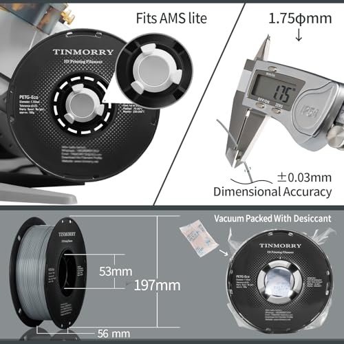 Image of TINMORRY PETG Filament 1.75, Rapid PETG-Eco 3D Printer Filament, Compatible with Most FDM 3D Printers, 1 KG 1 Spool, Grey