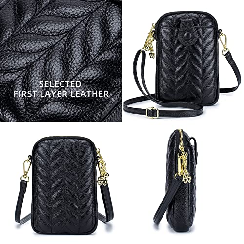 Small Quilted Leather Crossbody Bag for Women, Ladies Minimalist Cell Phone Purse with Strap, Lightweight Shoulder Bag3