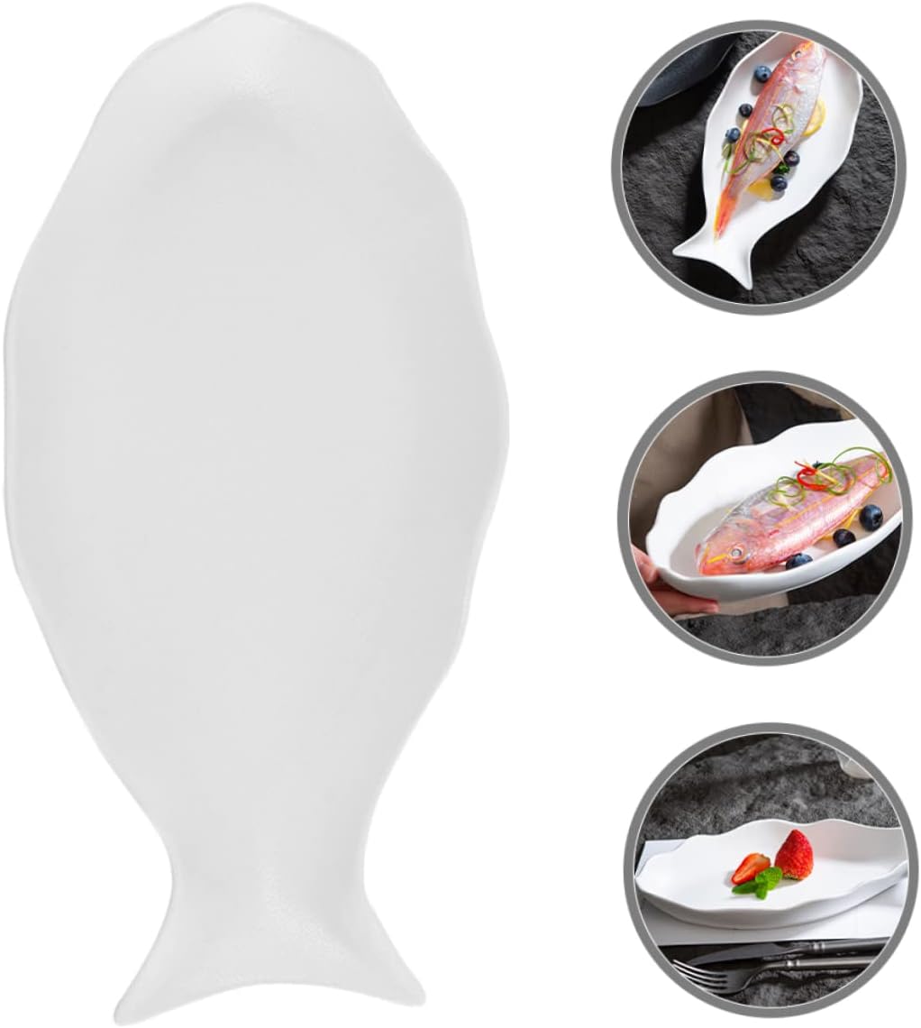 Creative Fish Shaped Serving Plate 12-inch Ceramic Plate for Steaming and Baking Elegant Frosted Finish for Home Kitchen and Restaurant Use