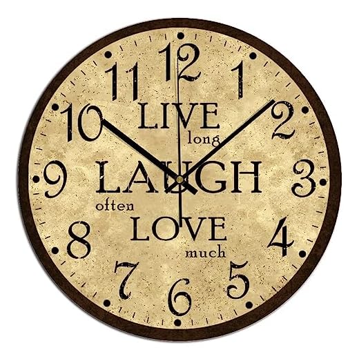 Round Wood Wall Clock Live Long Laugh Often Love Much Battery Operated Silent Non-Ticking Clock 10x10 Inch for Home Kitchen Bathroom Bedroom Living Room Decor
