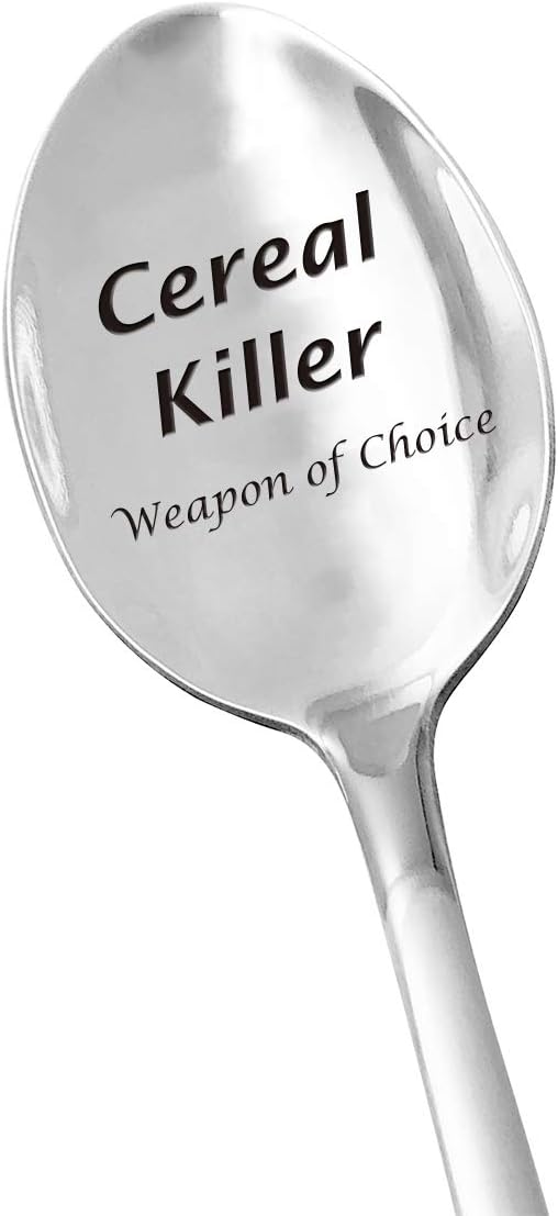 Engraved Cereal Spoon Gifts for Kids Men Women - Cereal Killer Weapon of Choice Spoon Stainless Steel - Funny Cereal Lovers Gift for Mom/Dad/Kids/Friends - Birthday/Thanksgiving Day/Christmas Gifts