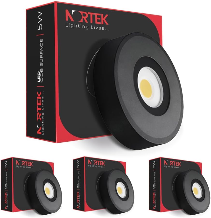 Nortek Platina+ 5W COB LED Surface Spotlight | Focus Light for Ceiling, Mirror, Bathroom & Wall Decor | IP66 Waterproof Anti-Glare Light for Balcony, Staircase & Indoor Use | Cool White – Pack of 4