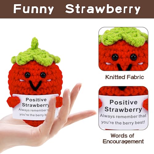 Image of Hoedia Handmade Emotional Pickle Gift, Cucumber Crochet Doll Inspirational Gifts with Cards, Cute Knitted Funny Support Pickle Potato Friend Birthday (Emotional Strawberry)