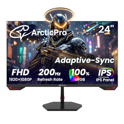 Image of ArcticPro 24inch Gaming Monitor 200Hz 180Hz, FHD 1080p, IPS Panel, 1ms Response Time, Adaptive sync, PC Computer Monitor, 3-Sided Frameless, Ultra Slim, Bluelight Filter, DP*1, HDMI*1