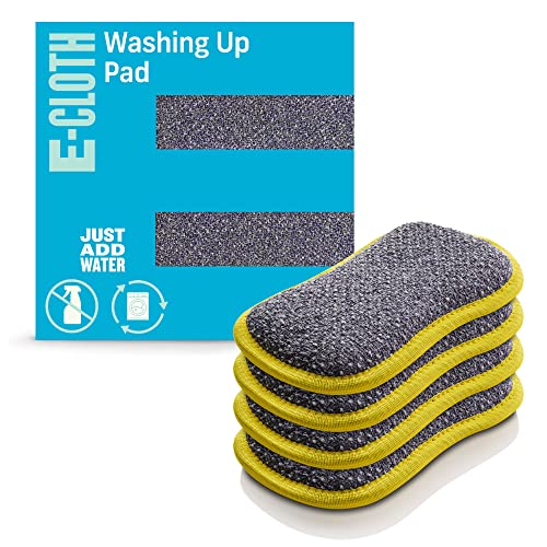 E-Cloth Washing Up Pad, Premium Microfibre Non-scratch Kitchen Dish Scrubber Sponge, Ideal for Dish, Sink and Countertop Cleaning, 100 Wash Promise, Yellow, 4 Pack
