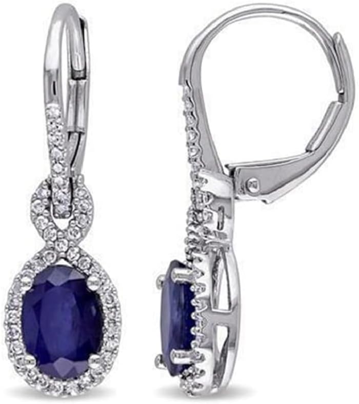 Oval Cut Blue Sapphire & Cubic Zirconia Infinity Halo Drop Dangle Earring 14k White Gold Plated 925 Sterling silver