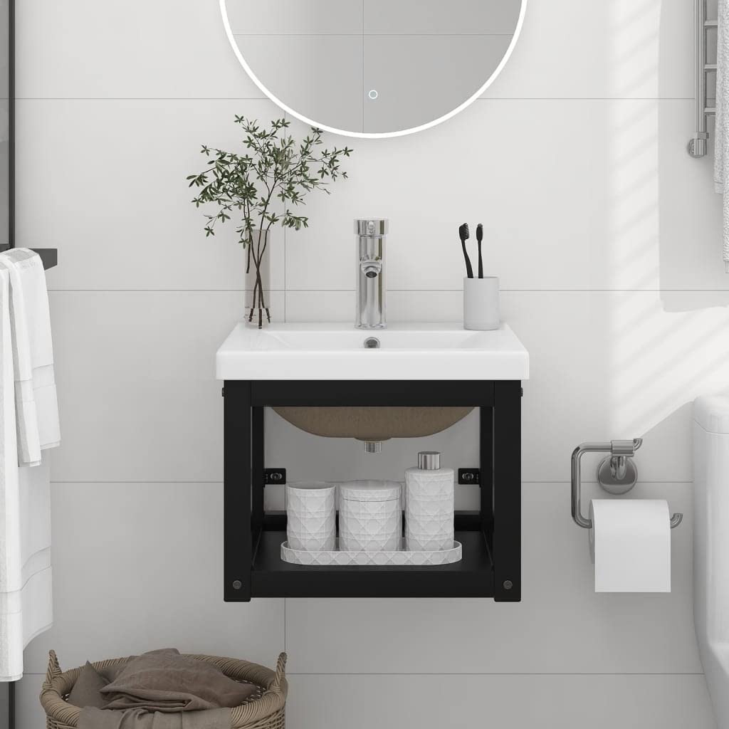 vidaXL Estructura de Baño con Lavabo Incorporado Soporte Lavadero Consola Cuarto de Baño Aseo Inodoro Lavamanos Muebles Hierro Negro