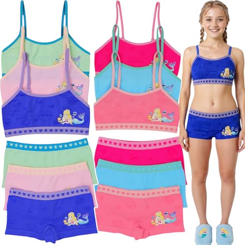 Image of ToBeInStyle Girl Pack of 6 Set Spaghetti Strap Training Bras & Boyshorts Bikinis