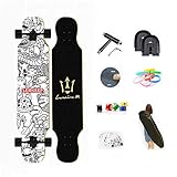 WRISCG Longboard Tabla Completa 25x107cm Skateboard, Drop-Through Freeride Skate Cruiser Boards, Rodamientos ABEC Alta velicidad, 8 Capas Flexible de Arce, por Adulto Principiante,D