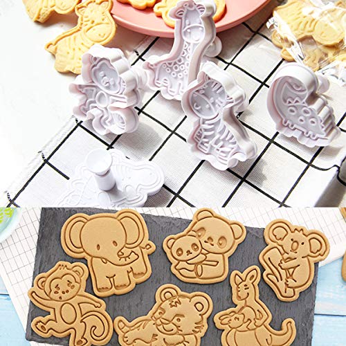 Foto von Olywee Tiere Ausstecher Set - 8 Stück Tiere Schokolade Keksausstecher Stempel Prägung, 3D Kunststoff Ausstecher Fondant Kuchen Dekoration