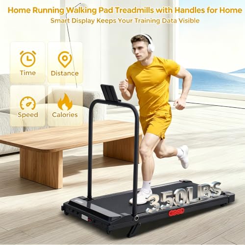 Image of Walking Pad Treadmill with Handle Bar and Incline for Home Small | Portable Walking Pad Treadmill with Handles and Incline, 3.0HP Electric Under Desk Treadmills for Home, 0.6-7.6MPH, 350LBS
