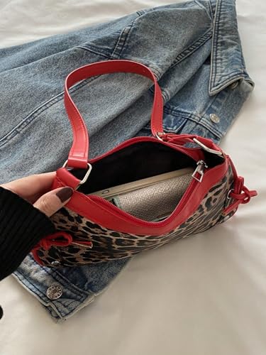 Image of QWINEE Women's Leopard Print Purse Y2k Cheetah Shoulder Bag Bow Studded Clutch Zipper Adjustable Strap Underarm Bag