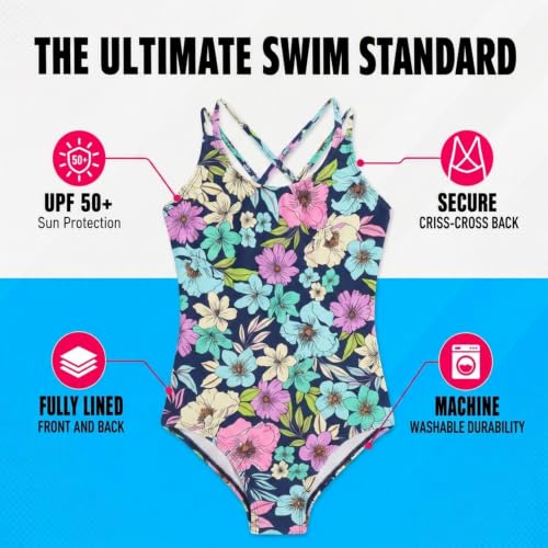 Image of Kanu Surf Girls' Reese UPF 50 Beach Sport Criss-Cross One Piece Swimsuit