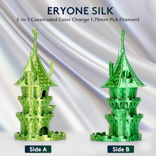 Image of ERYONE Silk Dual Color PLA Filament 3D Printer 1.75mm + /- 0.03mm, Bicolor Filament Two Tone PLA Bundle 2KG Cardboard Spool, Yellow Green