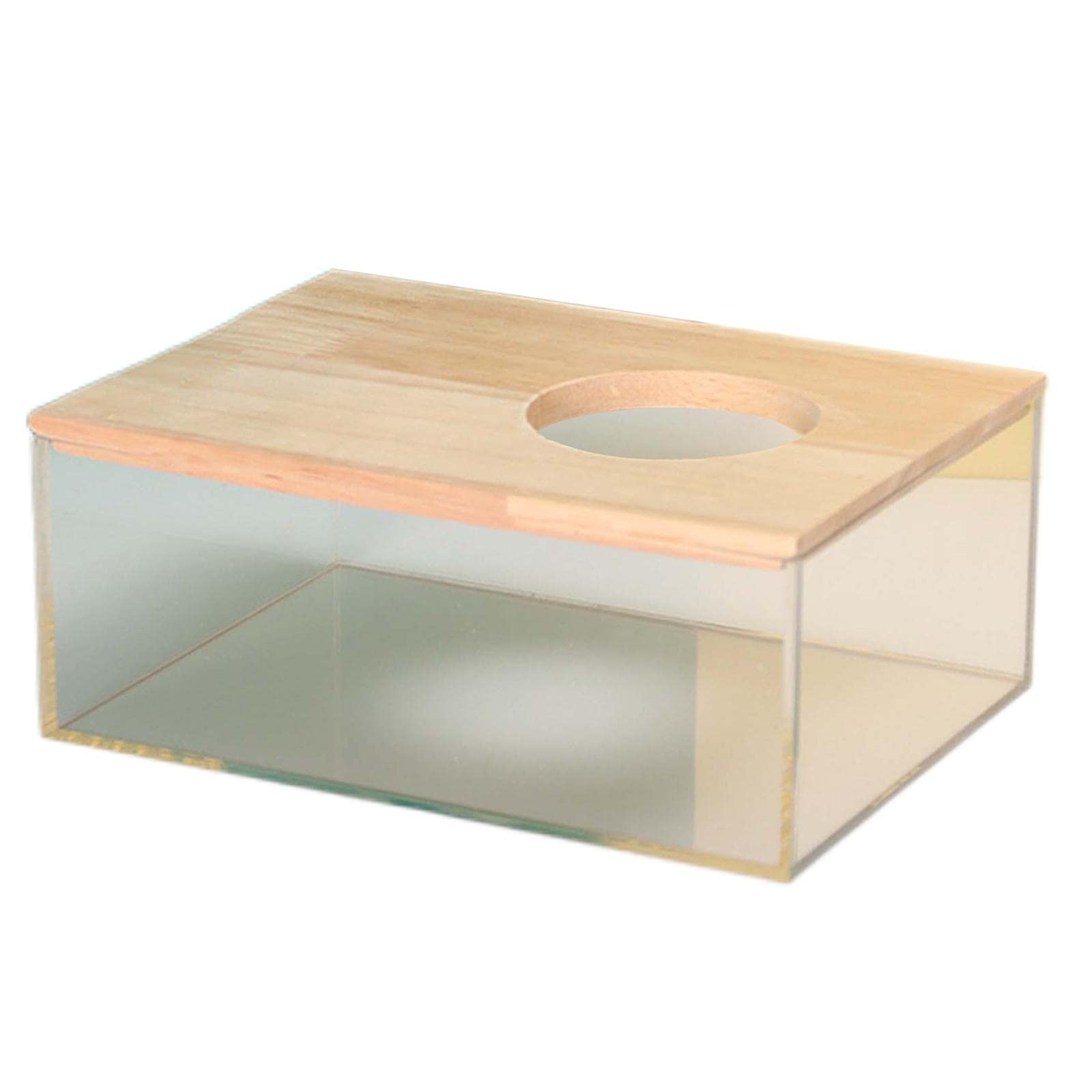 LOVIVER Hamster Sand Bath Box Chinchilla Transparent Acrylic Shower Room Small Animals Digging Sand Container with Wooden Cover for Mice Gerbil, Rectangle M