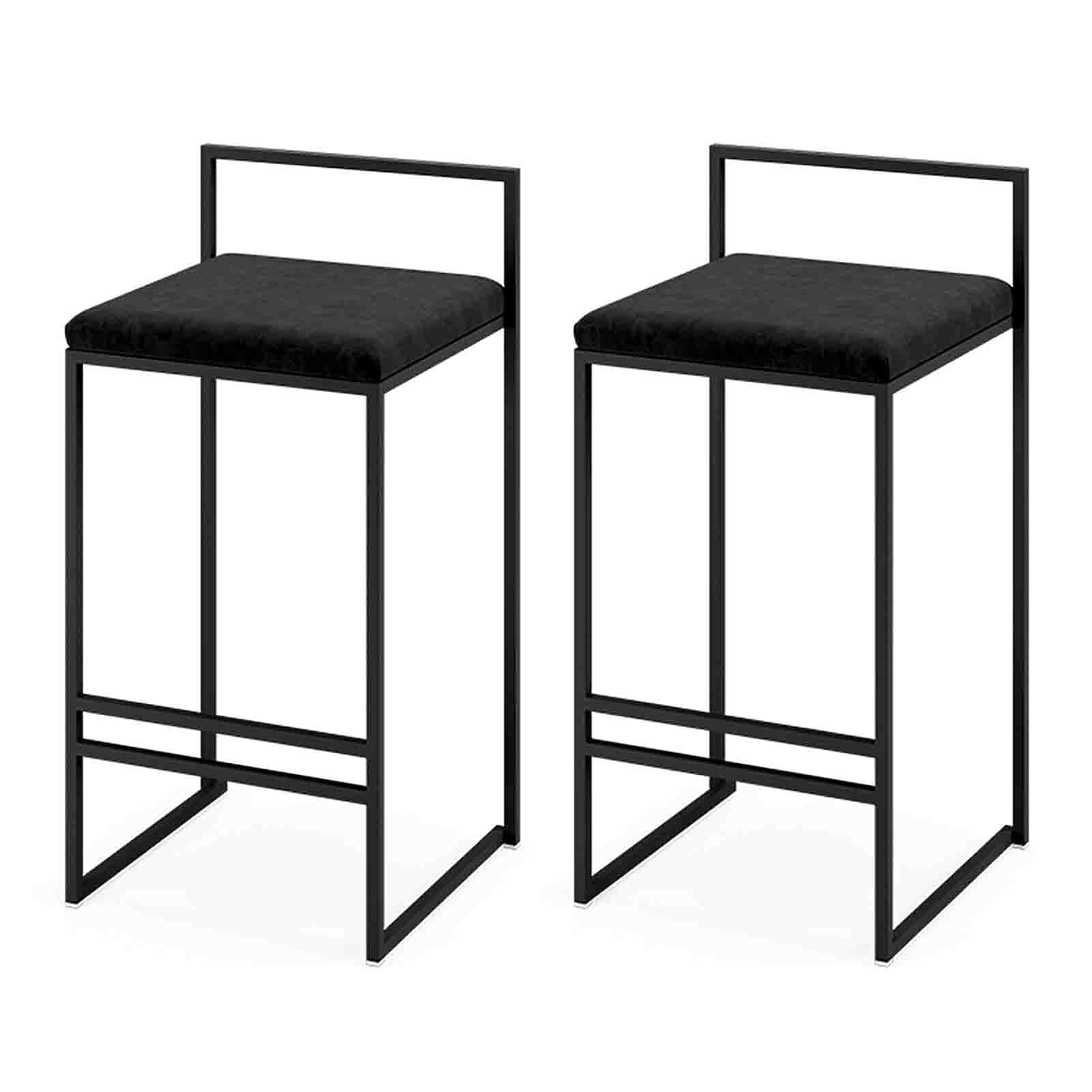 Tabourets de bar en velours et métal noir de 65 cm pour comptoir | Lot de 2