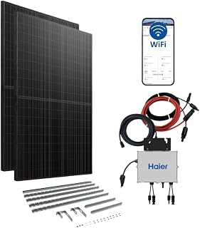 Haier 840 W Balkonkraftwerk inkl. sturmsicherer Balkon-Halterung, 600 W / 800 W Stecker-Solaranlage mit 2x 420 W Modulen und Wechselrichter, 5 m Kabel, WiFi