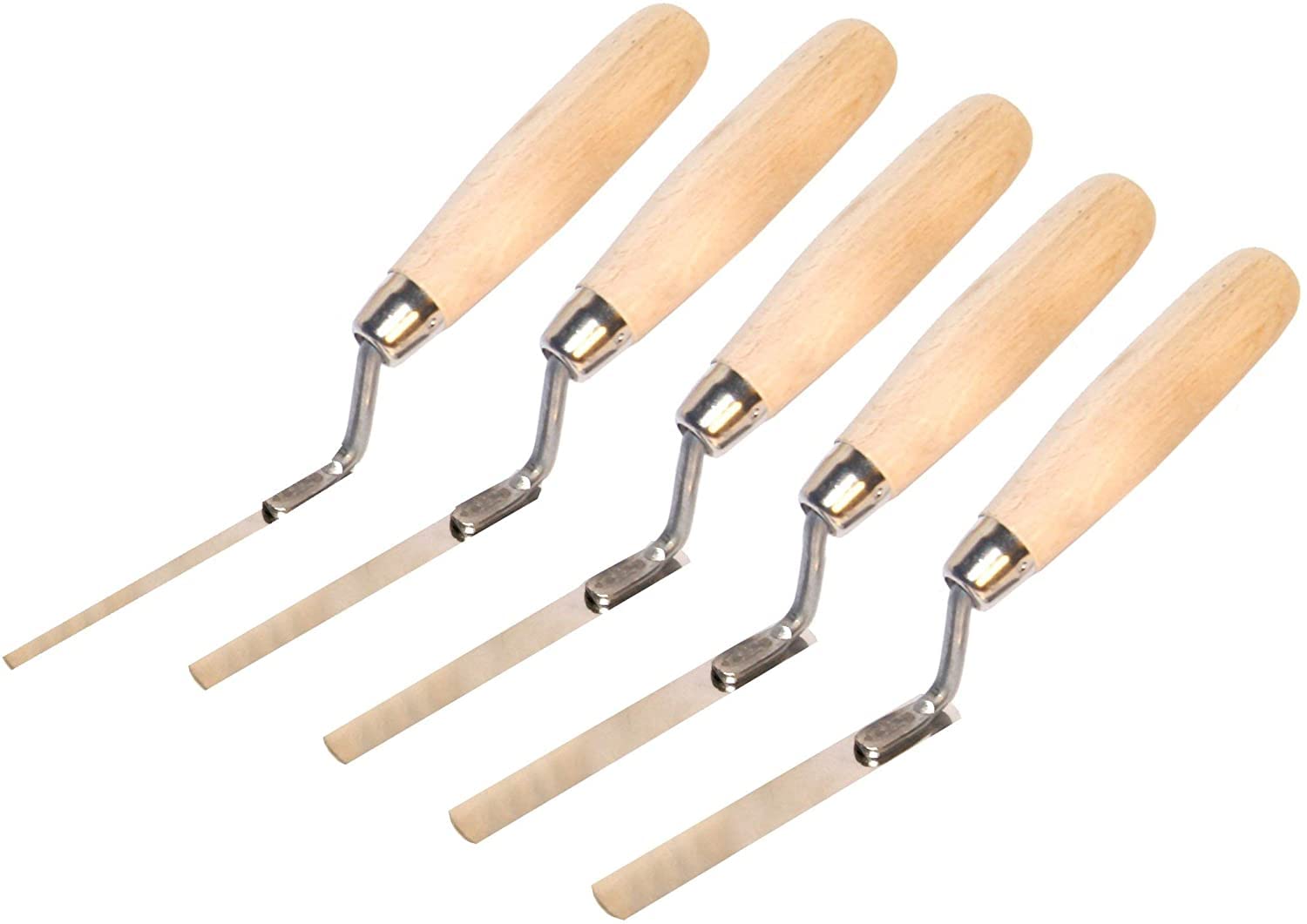5 x Stainless Steel Finger Pointing Trowel Set – 6mm, 8mm, 10mm, 12mm, 14mm – Flat Tuck Pointing Tools with Wooden Handle – Masonry & Bricklaying Tuck Pointing Set for Mortar, Joints, Bricks and DIY