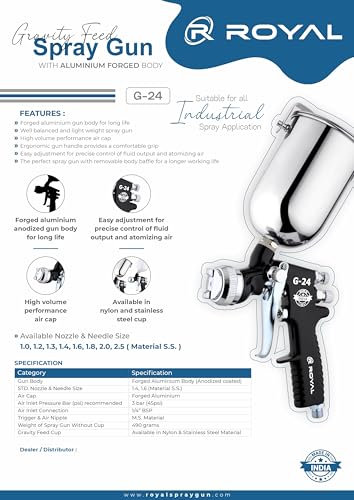 Image of G 24 Paint Spray Gun | 1.4 Mm Nozzle | 500 Ml Stainless Steel Cup | Perfect for Industrial & General Spray Applications