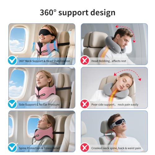 Image of Patented Head-Bobble-preventing Ergonomic Travel Neck Pillow Combo Pink